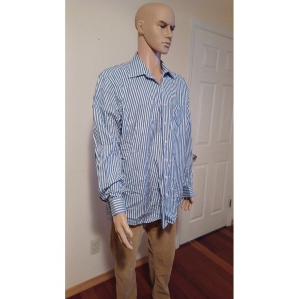 Kirkland Signature Button Up‎ Shirt Men's X-Large Blue Stripe Cotton